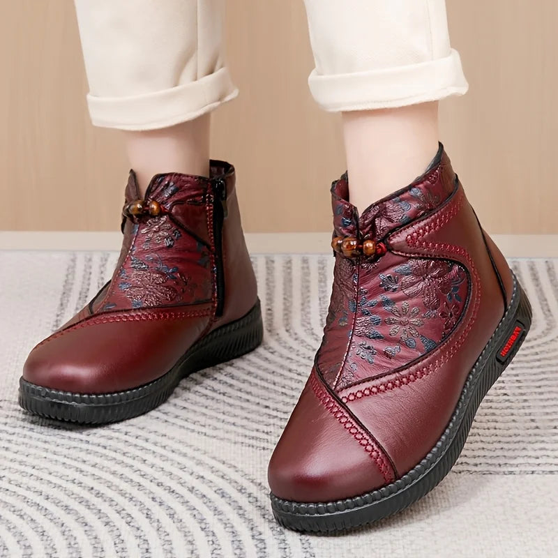 Sera™ | Vintage Floral Leather Ankle Boots