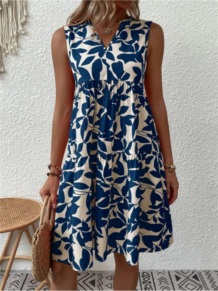 Barbara – Leaf Print Summer Dress